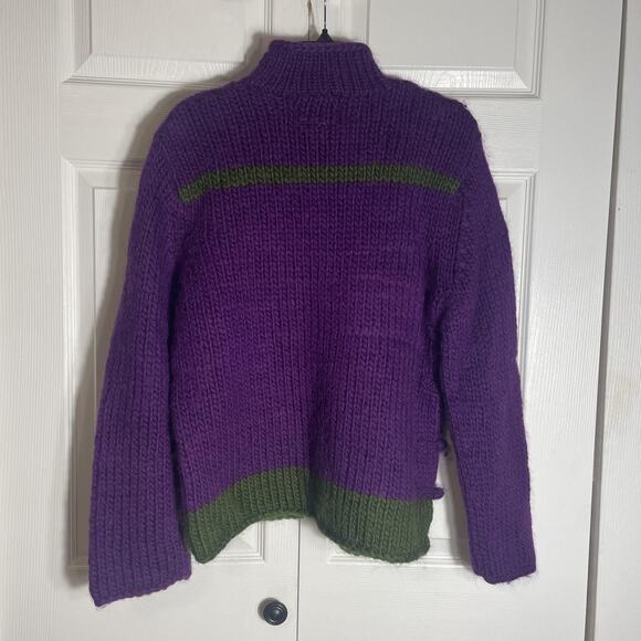 Vintage Y2K Shanghai Tang Sweater Women Large Purple Green Hand Knit Wool Chunky - Picture 4 of 11